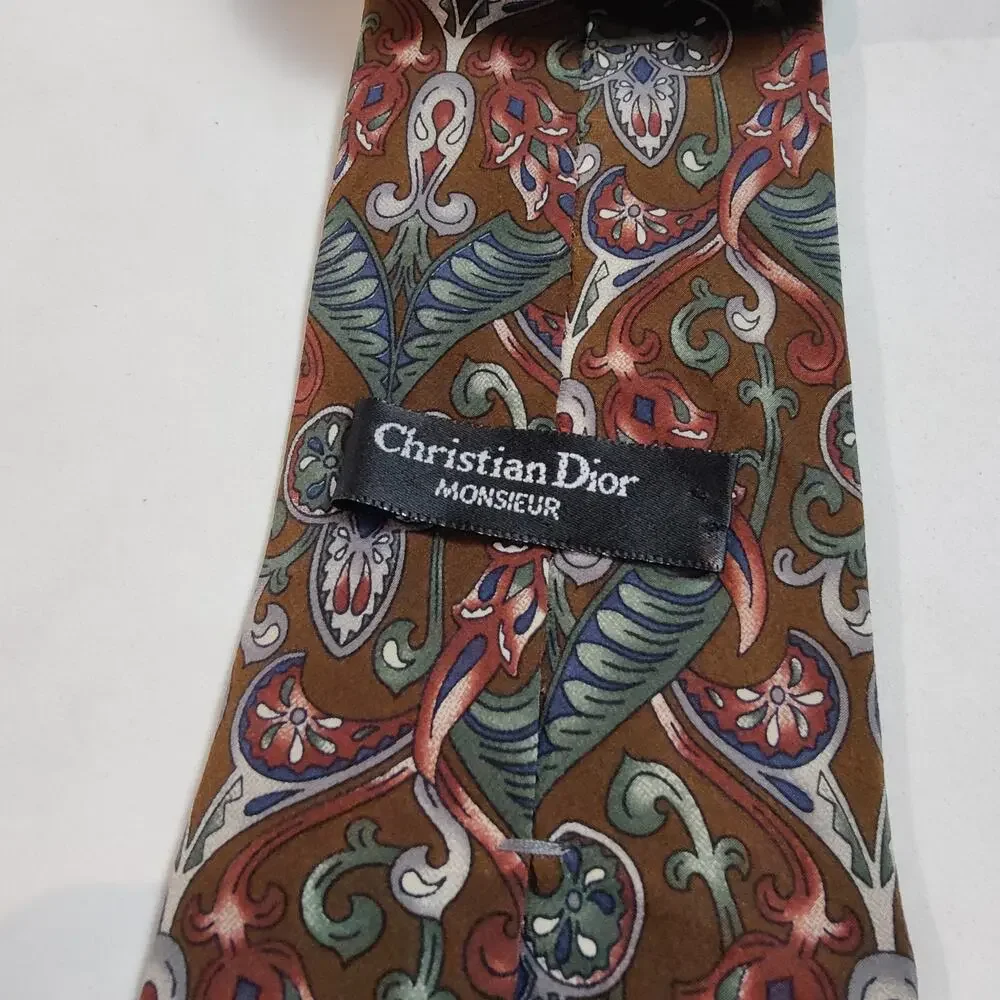 Set of 2 Vtg 80s 90s Christian Dior 100% Silk Ties USA Made Brown Purple Paisley